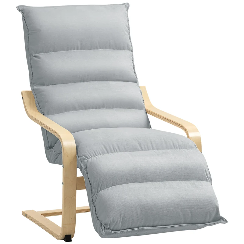 Poltrona lounge em laminado de bétula, poltrona estofada com apoio de pés ajustável, cadeira de braços moderna, Cinza claro