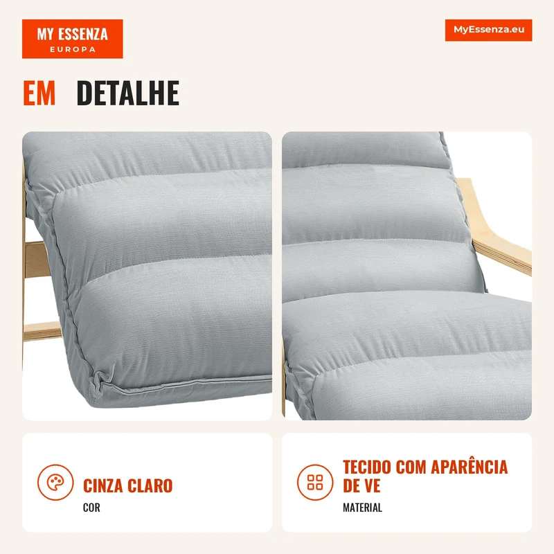 Poltrona lounge em laminado de bétula, poltrona estofada com apoio de pés ajustável, cadeira de braços moderna, Cinza claro
