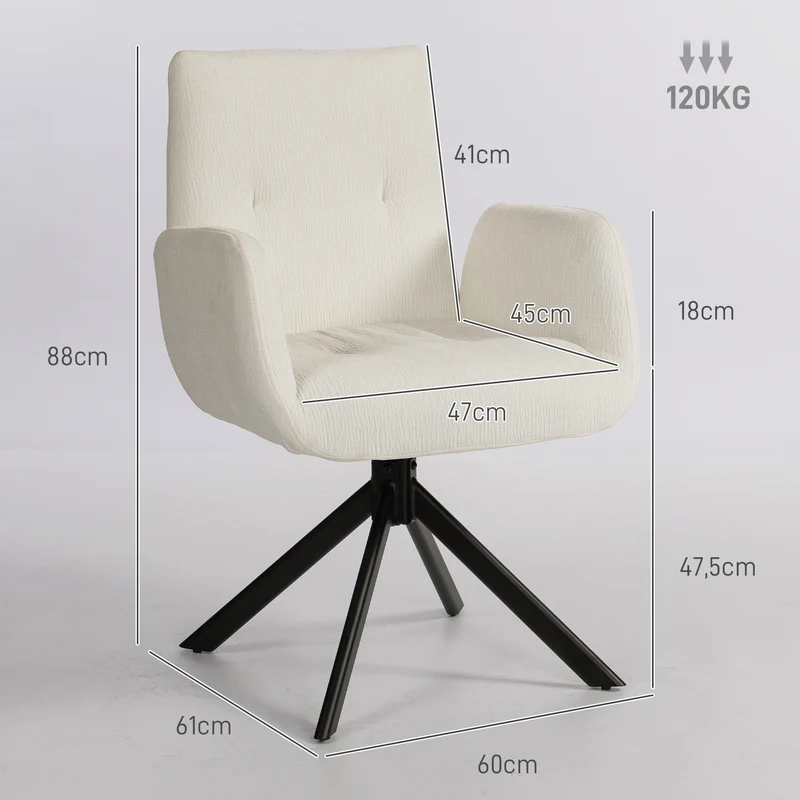 Poltrona estofada, poltrona de destaque, design moderno, giratória, até 120 kg, Creme branco
