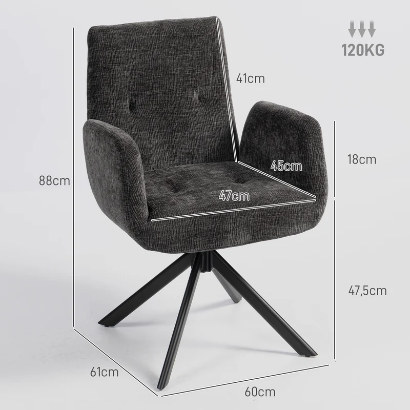 Poltrona estofada, poltrona de destaque, design moderno, giratória, até 120 kg, Preto