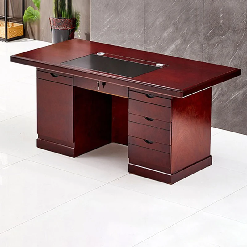 Contemporary Retro MDF Rectangular Desk With 3 Drawers 1 Cabinet For Home Office And Study
