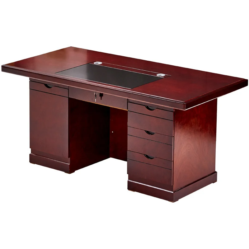 Contemporary Retro MDF Rectangular Desk With 3 Drawers 1 Cabinet For Home Office And Study