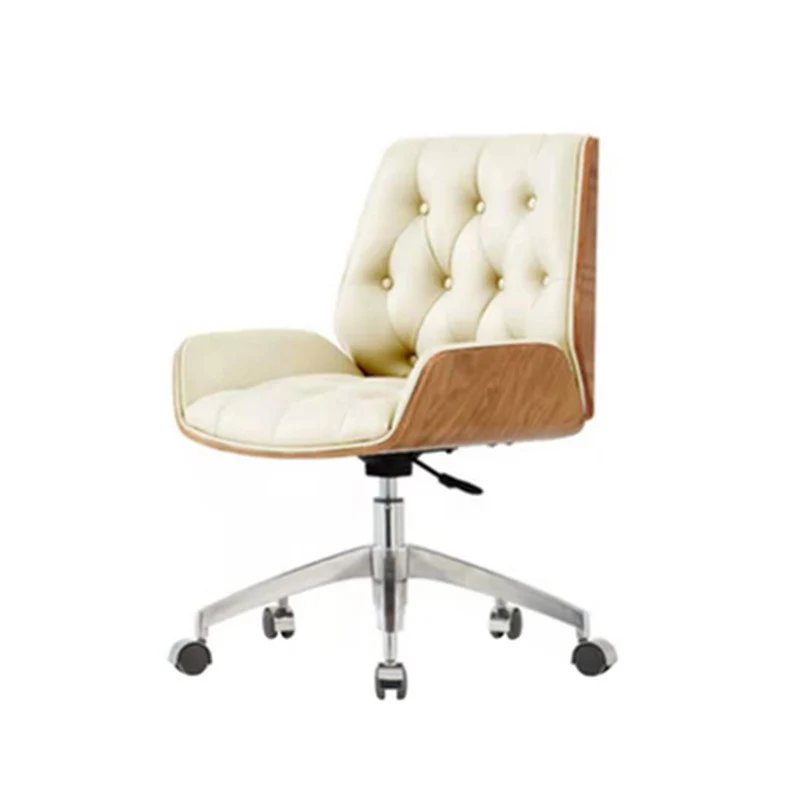 Contemporary Nordic Swivel Microfiber & Genuine Leather Plywood Steel Square Desk Chair With Armrest And Backrest For Home Office Or Study