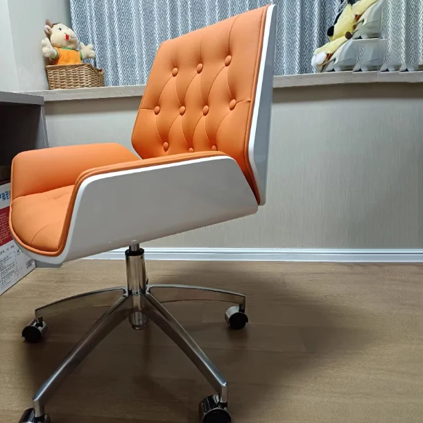 Contemporary Nordic Swivel Microfiber & Genuine Leather Plywood Steel Square Desk Chair With Armrest And Backrest For Home Office Or Study