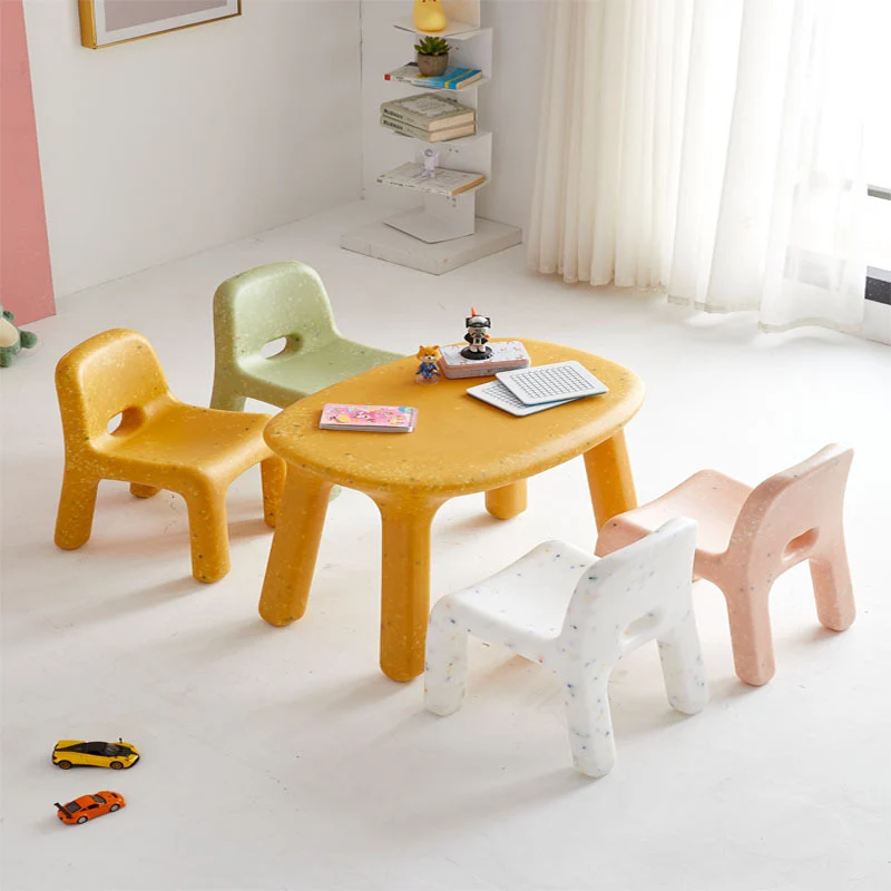 Contemporary Nordic PE Oval Kids Colorful Safe Desk & Chair Set For Living Room & Study