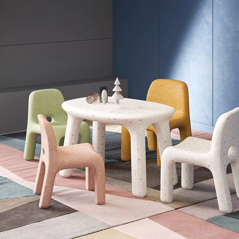 Contemporary Nordic PE Oval Kids Colorful Safe Desk & Chair Set For Living Room & Study