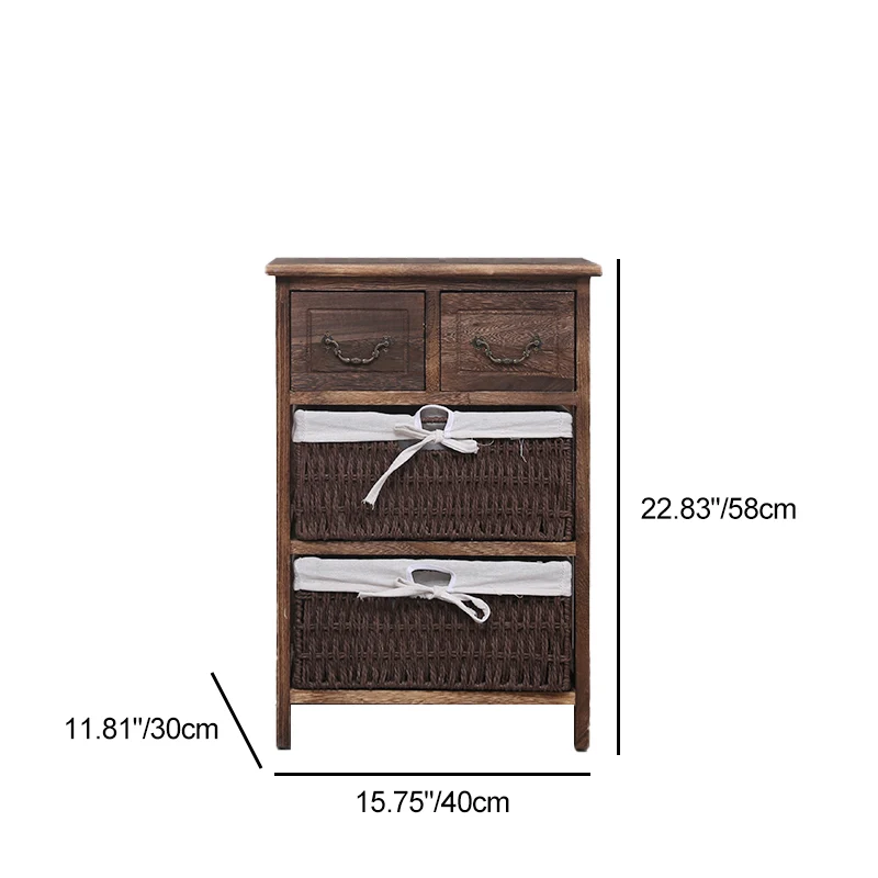 Traditional Vintage Rectangle Cube Paulownia Wood Rope Weaving Storage Cabinet 3/4/5 - Tier For Living Room
