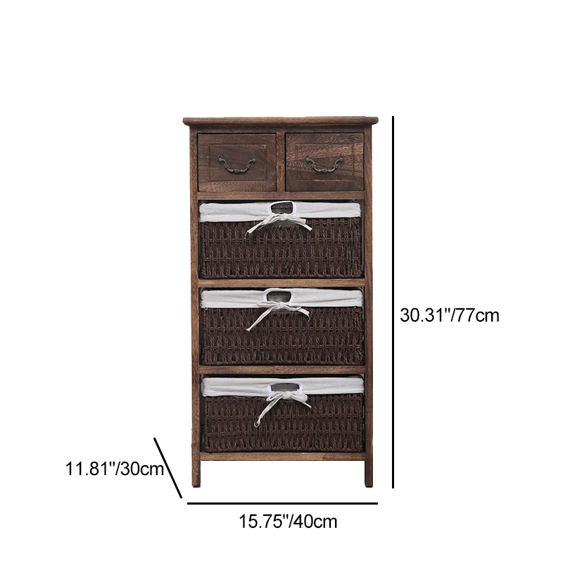 Traditional Vintage Rectangle Cube Paulownia Wood Rope Weaving Storage Cabinet 3/4/5 - Tier For Living Room