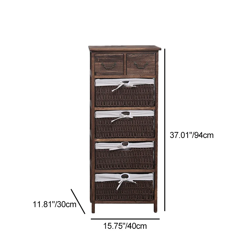 Traditional Vintage Rectangle Cube Paulownia Wood Rope Weaving Storage Cabinet 3/4/5 - Tier For Living Room