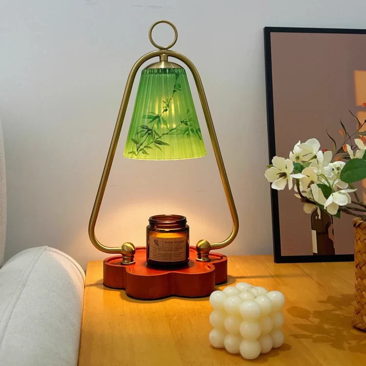 Contemporary Retro Glass Wood Iron Flower 1-Light Melting Wax Table Lamp For Bedroom