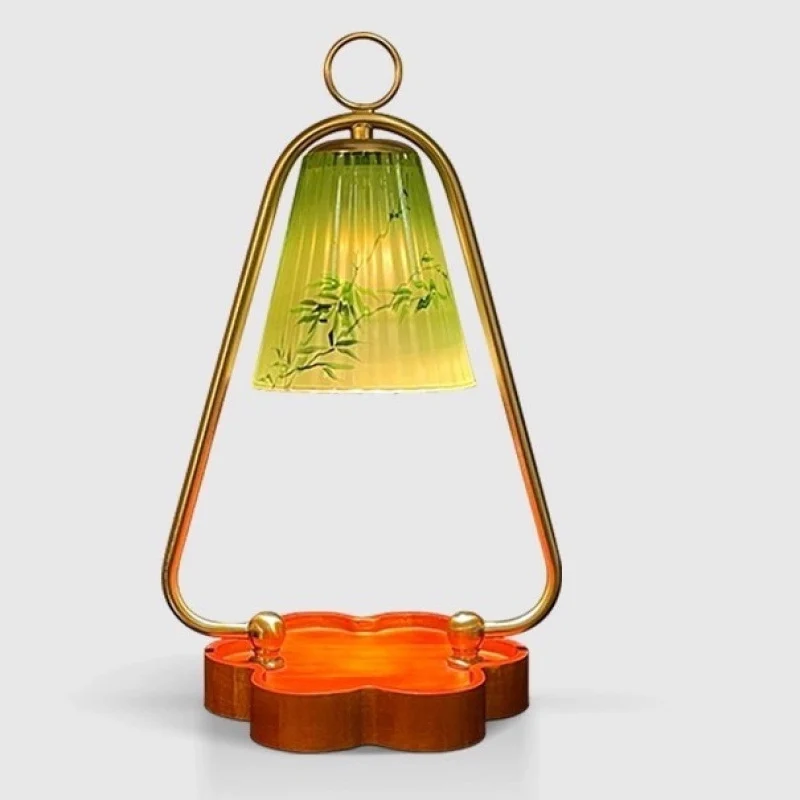 Contemporary Retro Glass Wood Iron Flower 1-Light Melting Wax Table Lamp For Bedroom