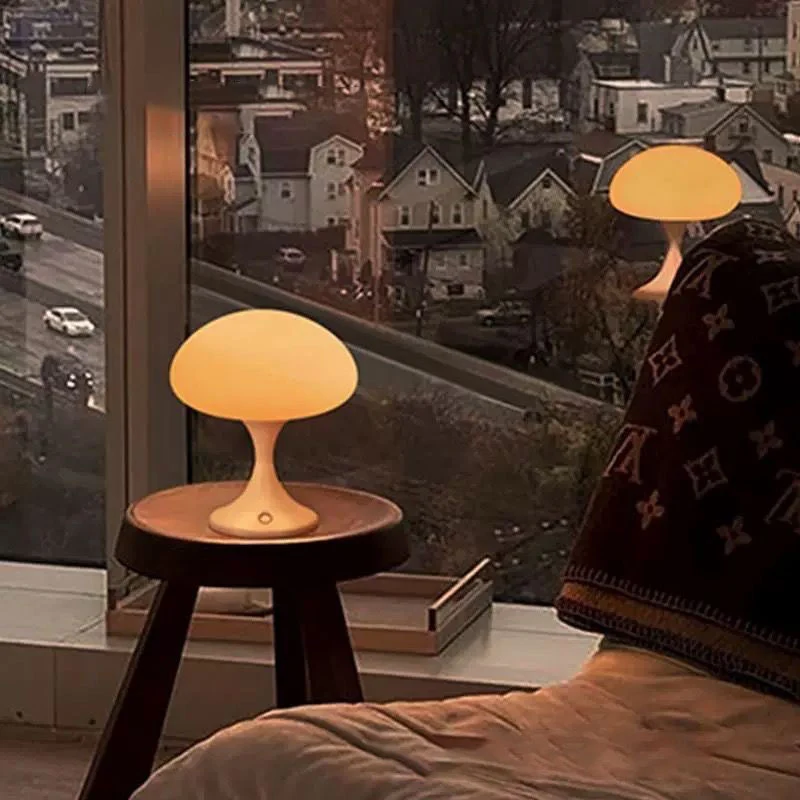 Contemporary Nordic Rechargeable Round Jellyfish Metal Glass LED Night Light Table Lamp For Bedroom