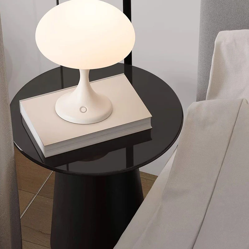 Contemporary Nordic Rechargeable Round Jellyfish Metal Glass LED Night Light Table Lamp For Bedroom