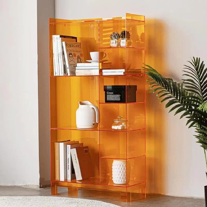 Modern Minimalist Rectangular Acrylic Bookshelves 4-Leg 9-Storage For Living Room