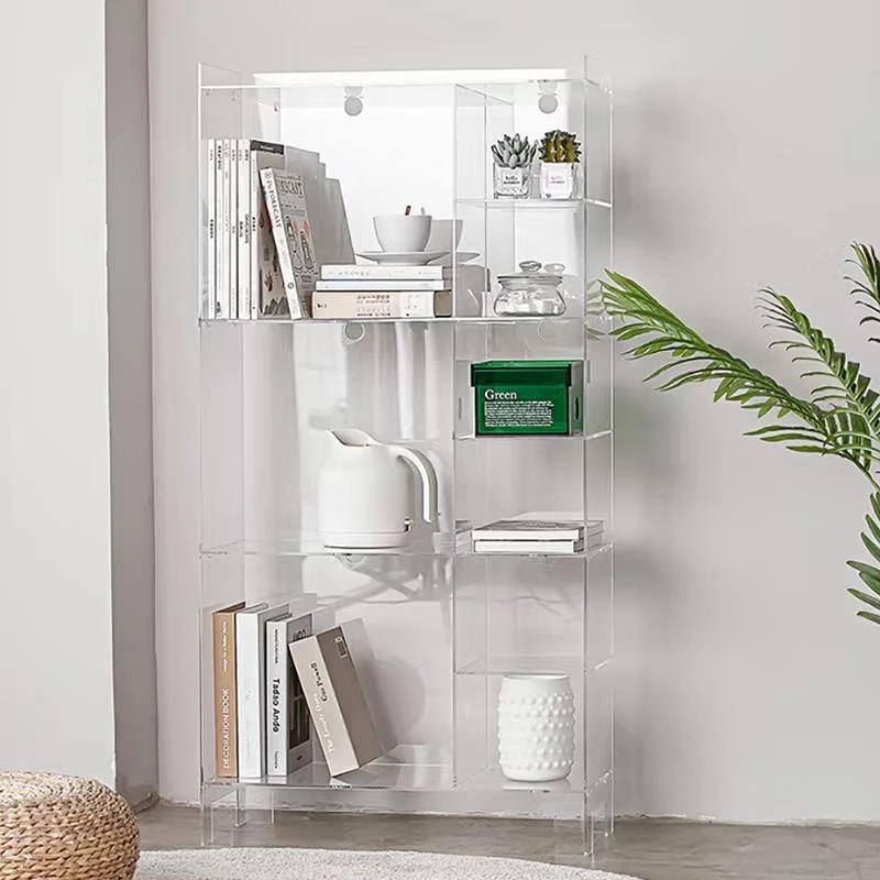 Modern Minimalist Rectangular Acrylic Bookshelves 4-Leg 9-Storage For Living Room