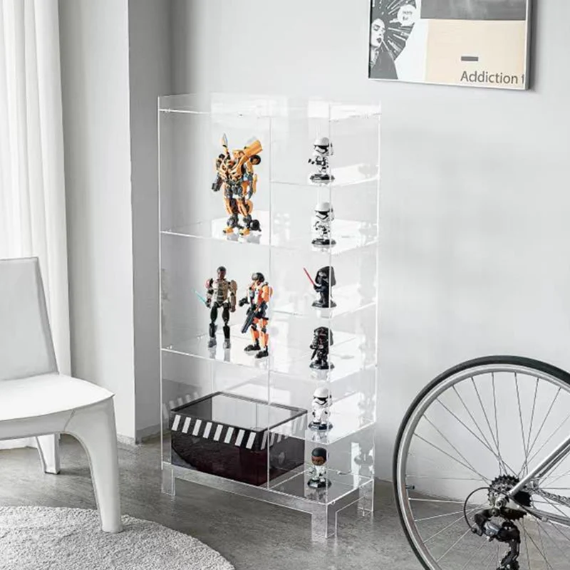 Modern Minimalist Rectangular Acrylic Bookshelves 4-Leg 9-Storage For Living Room