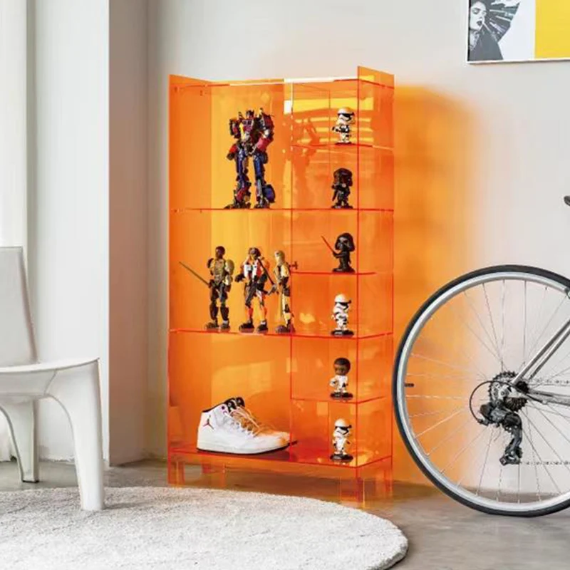 Modern Minimalist Rectangular Acrylic Bookshelves 4-Leg 9-Storage For Living Room