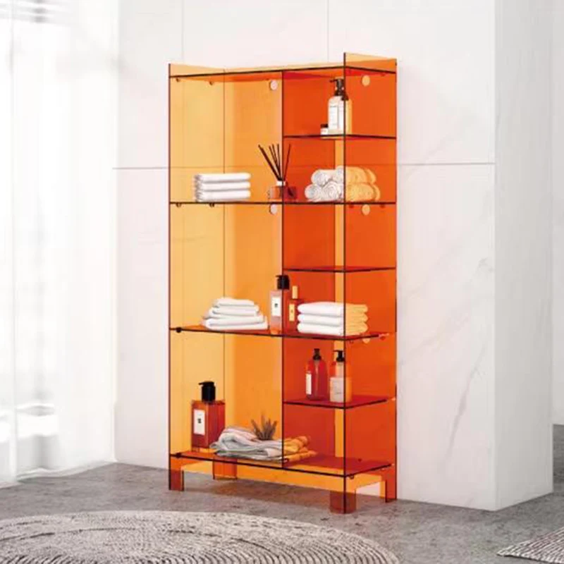 Modern Minimalist Rectangular Acrylic Bookshelves 4-Leg 9-Storage For Living Room