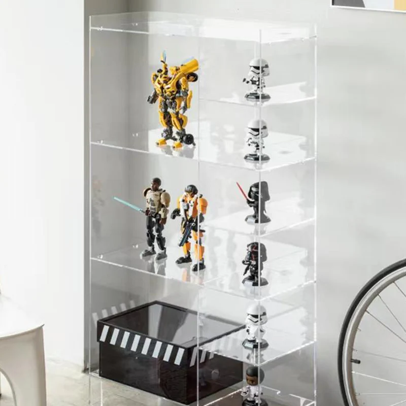 Modern Minimalist Rectangular Acrylic Bookshelves 4-Leg 9-Storage For Living Room