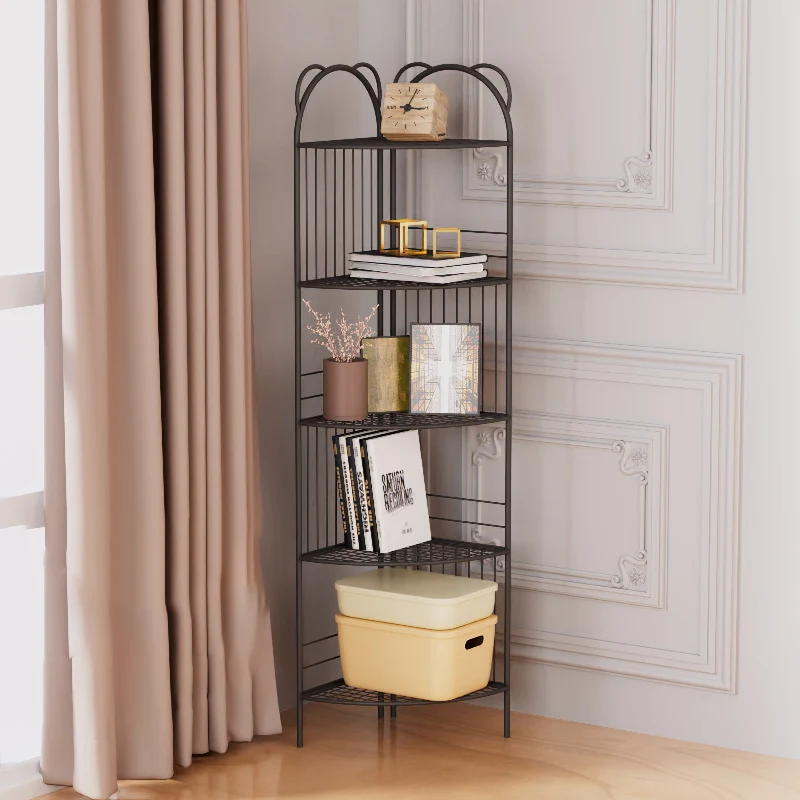 Modern Minimalist Curved Carbon Steel Iron Storage Cabinet 4-Leg 5-Tier For Living Room