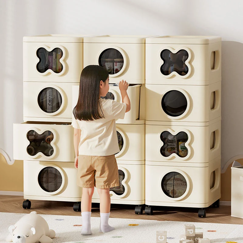 Modern Minimalist Multi-Layer Rectangular PP Movable Storage Cabinet 3/4/5-Cabinet For Living Room