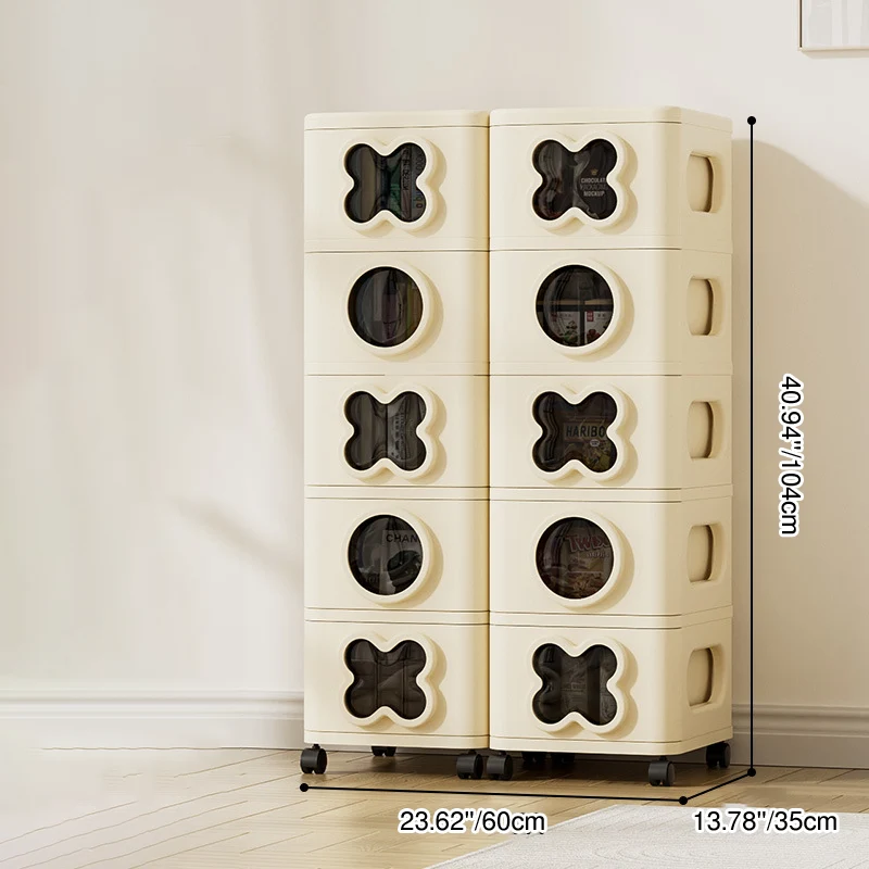 Modern Minimalist Multi-Layer Rectangular PP Movable Storage Cabinet 3/4/5-Cabinet For Living Room
