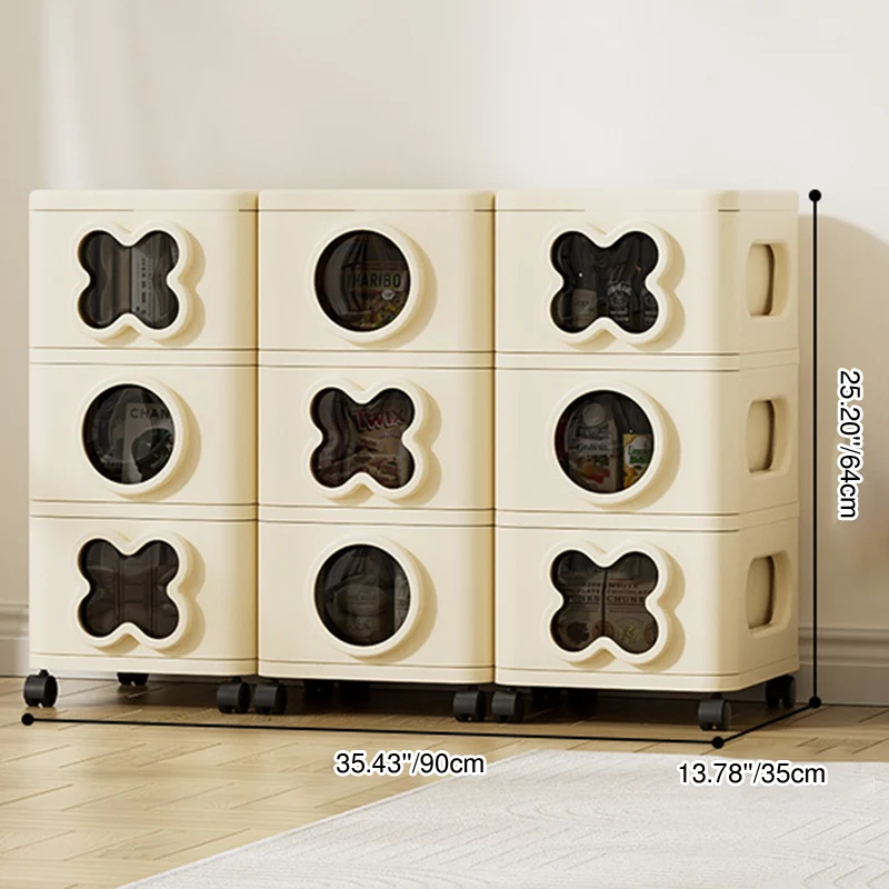 Modern Minimalist Multi-Layer Rectangular PP Movable Storage Cabinet 3/4/5-Cabinet For Living Room