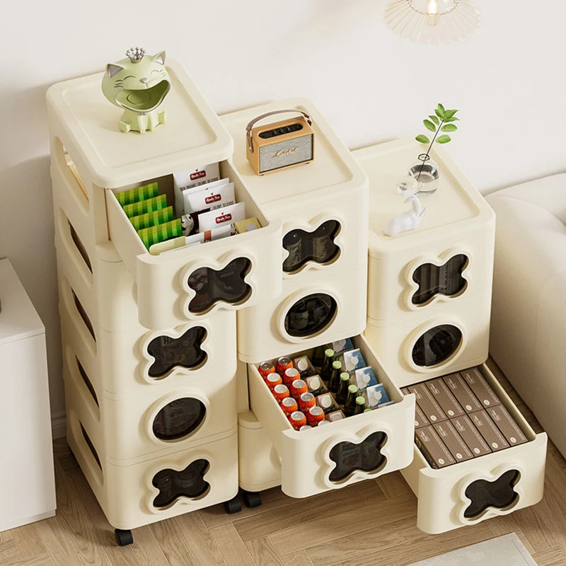 Modern Minimalist Multi-Layer Rectangular PP Movable Storage Cabinet 3/4/5-Cabinet For Living Room