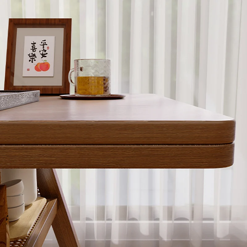 Traditional Chinese Square Rubberwood Backrest Desk & Chair Set For Living Room