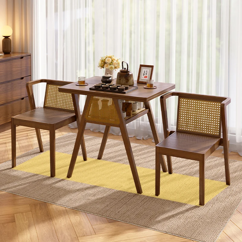 Traditional Chinese Square Rubberwood Backrest Desk & Chair Set For Living Room