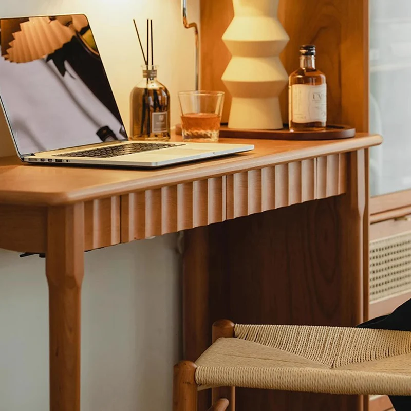 Contemporary Nordic Rectangular Cherry Wood Solid Wood Plywood Desks 2-Drawers For Home Office