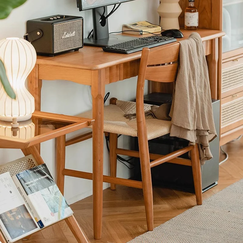 Contemporary Nordic Rectangular Cherry Wood Solid Wood Plywood Desks 2-Drawers For Home Office