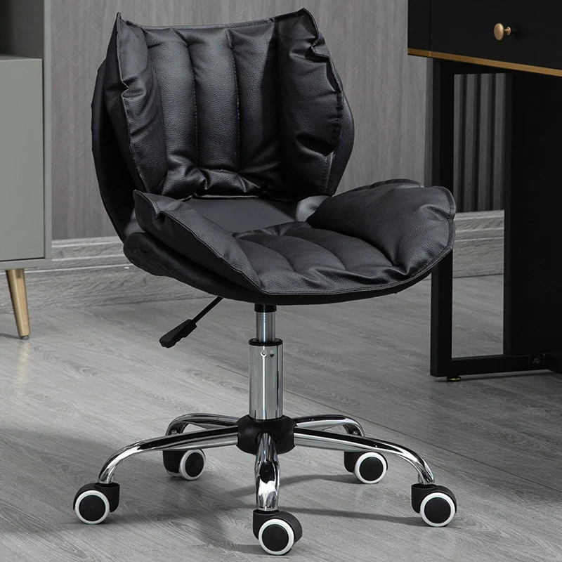 Modern Minimalist Square Rectangular Metal Cat-Scratch Leather Swivel Height-adjustable Desk Chair Backrest Armless for Home Office
