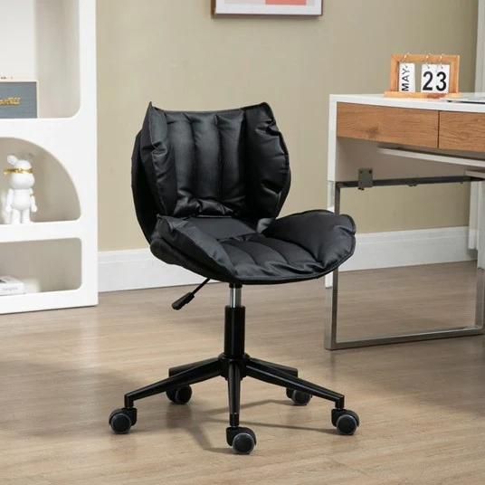 Modern Minimalist Square Rectangular Metal Cat-Scratch Leather Swivel Height-adjustable Desk Chair Backrest Armless for Home Office