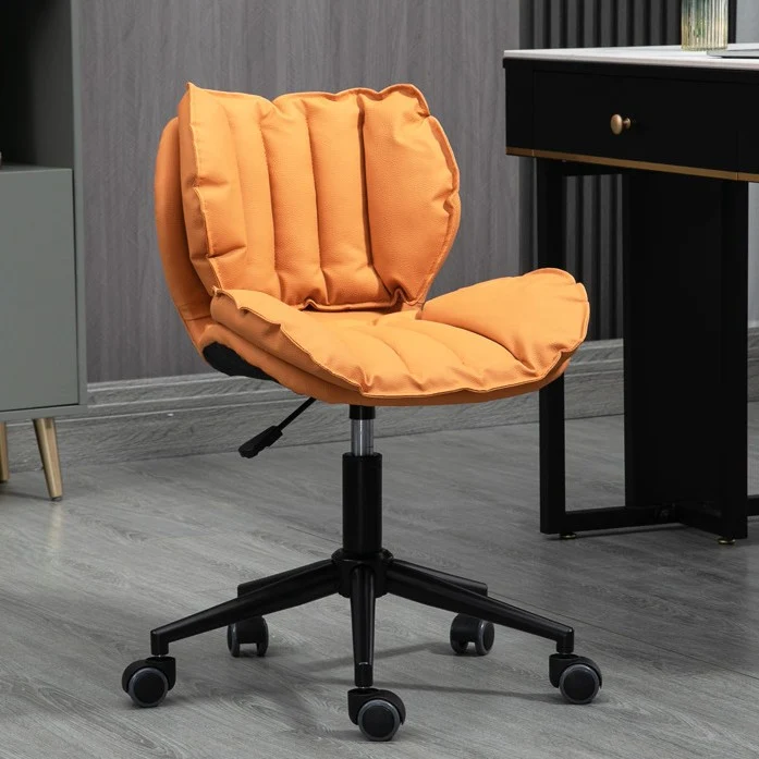 Modern Minimalist Square Rectangular Metal Cat-Scratch Leather Swivel Height-adjustable Desk Chair Backrest Armless for Home Office