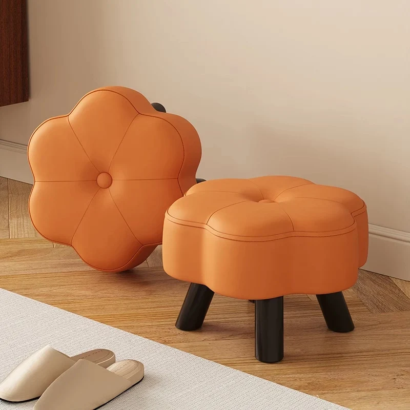 Modern Minimalist Floral-Shaped Cat-Scratch-Resistant Leather Solid Wood Chair Backless Armless For Living Room