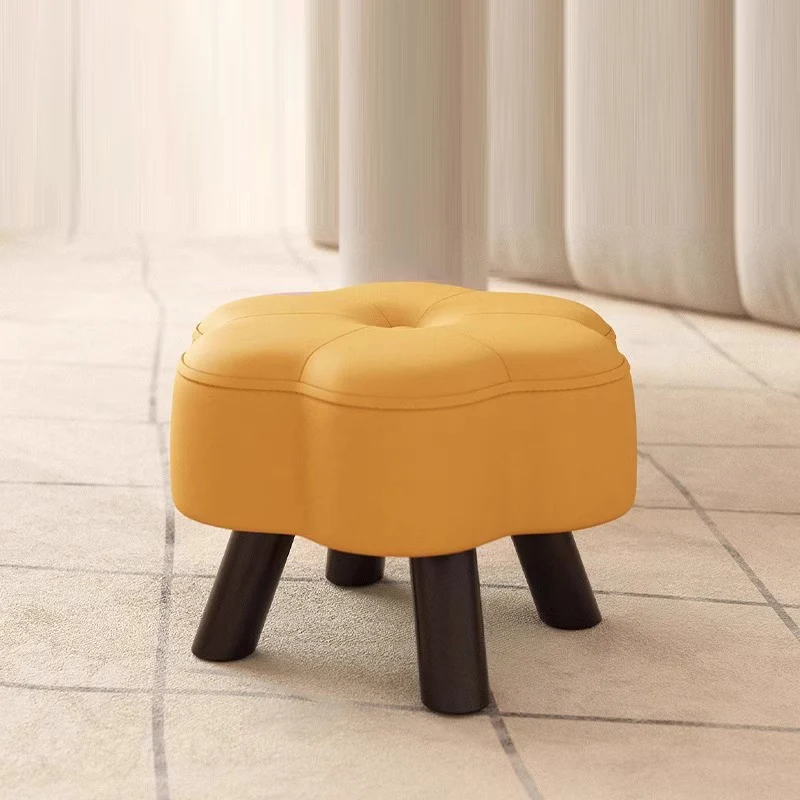 Modern Minimalist Floral-Shaped Cat-Scratch-Resistant Leather Solid Wood Chair Backless Armless For Living Room