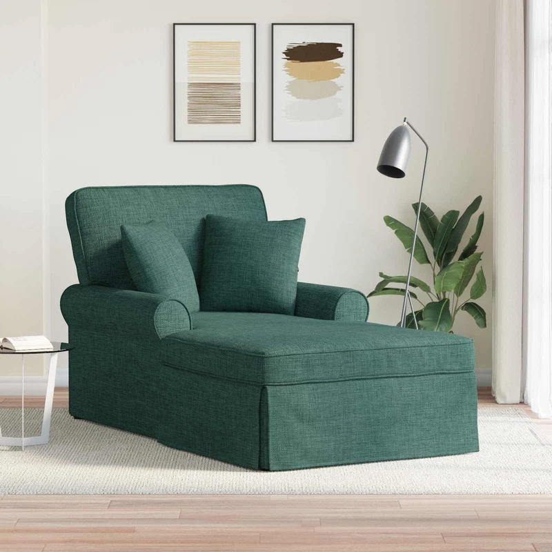 Chaise Lounge com Saia 3 unid. Verde Escuro tecido