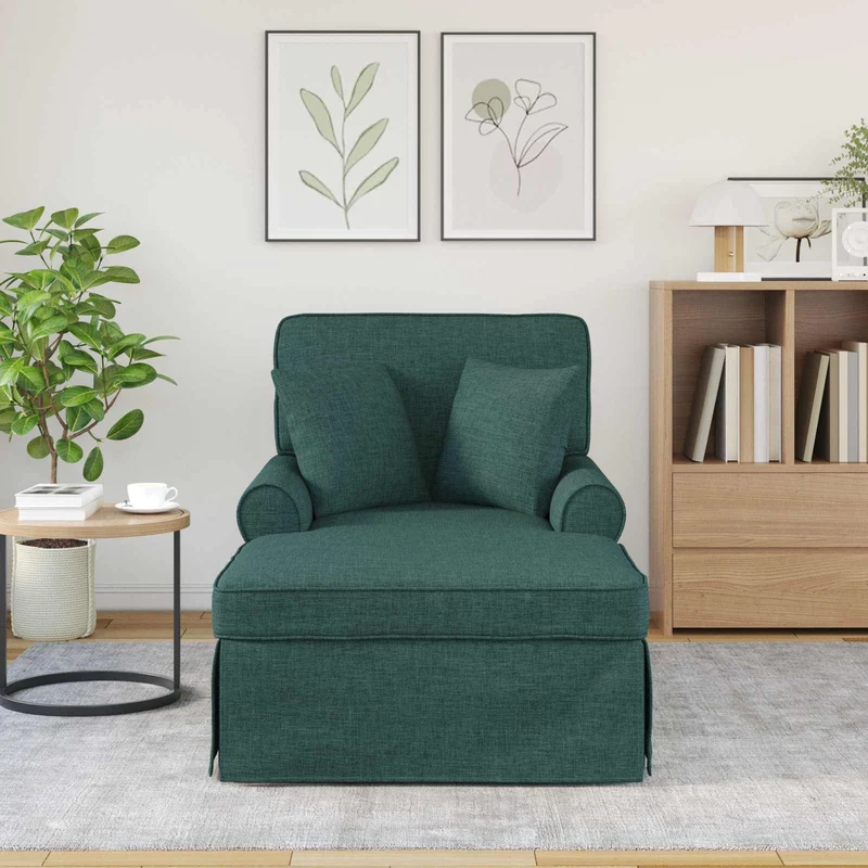 Chaise Lounge com Saia 3 unid. Verde Escuro tecido