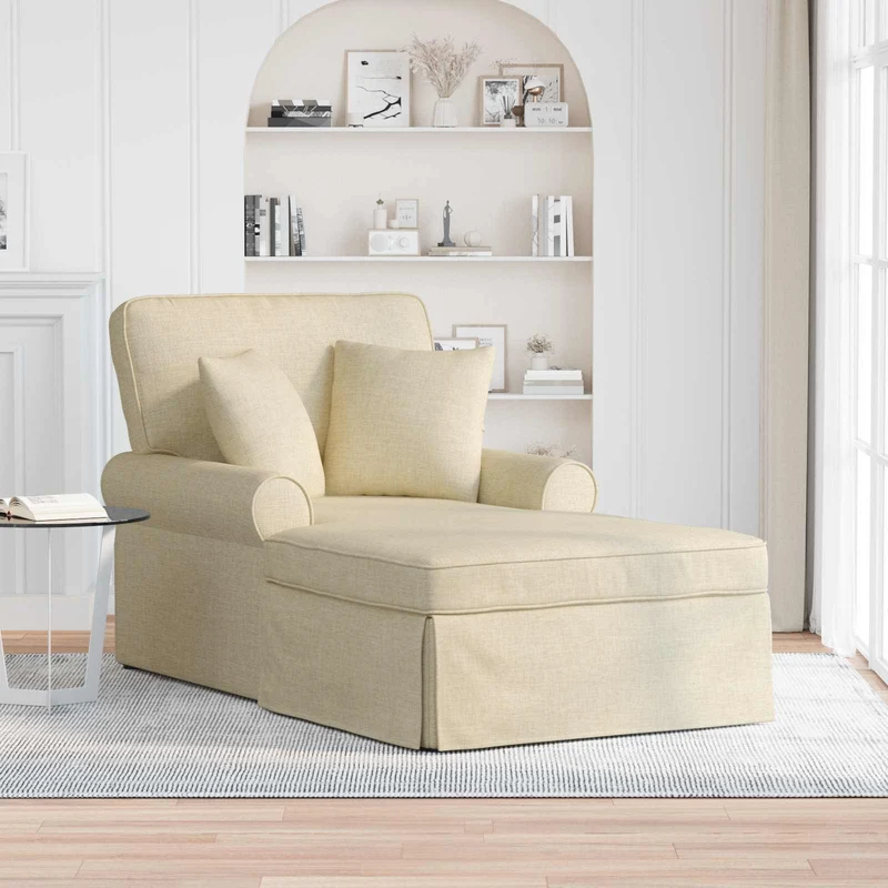 Chaise Lounge com Saia 3 unid. Creme tecido 91 x 157 x 91 cm