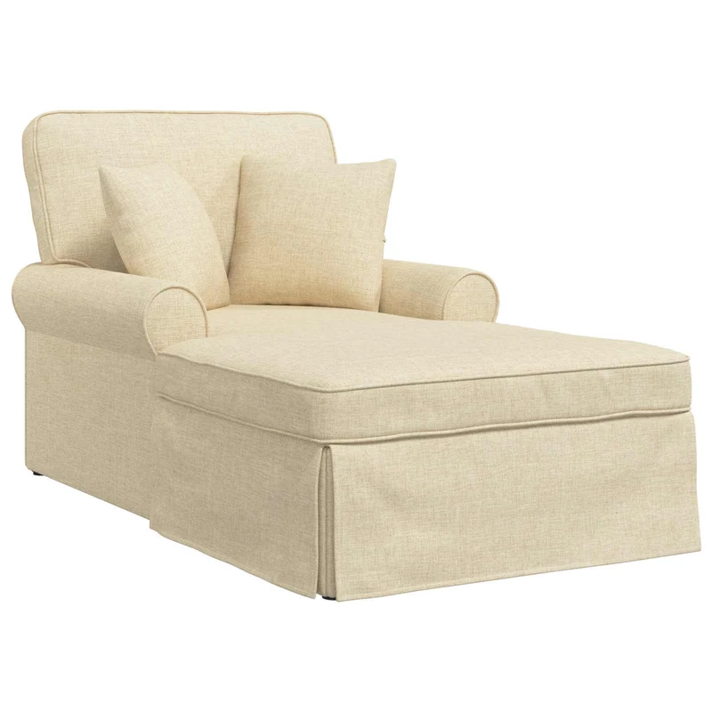 Chaise Lounge com Saia 3 unid. Creme tecido 91 x 157 x 91 cm
