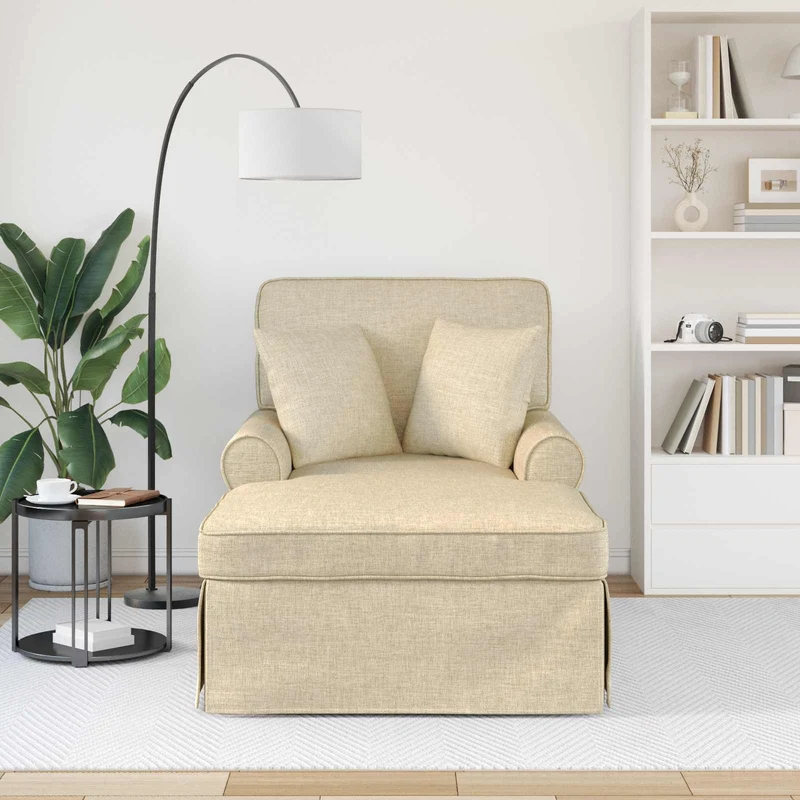 Chaise Lounge com Saia 3 unid. Creme tecido 91 x 157 x 91 cm