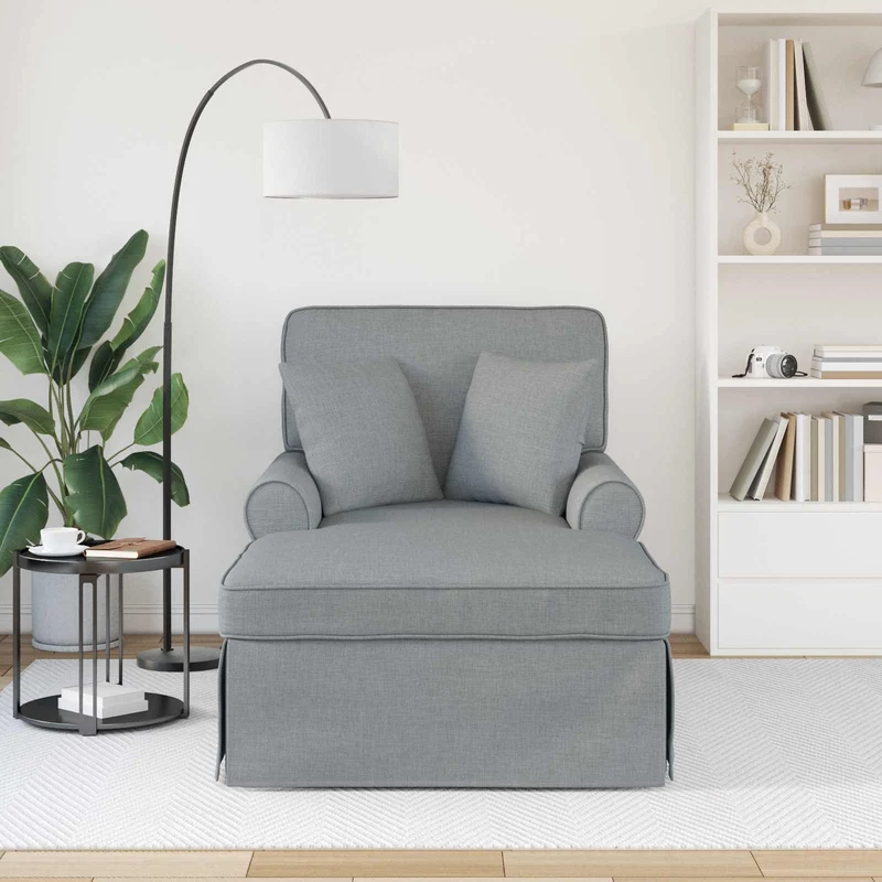 Chaise Lounge com Saia 3 unid. Cinzento-claro tecido
