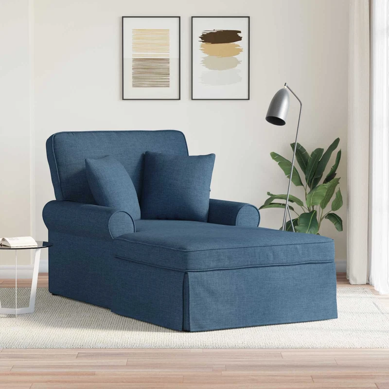Chaise Lounge com Saia 3 unid. Azul tecido 91 x 157 x 91 cm