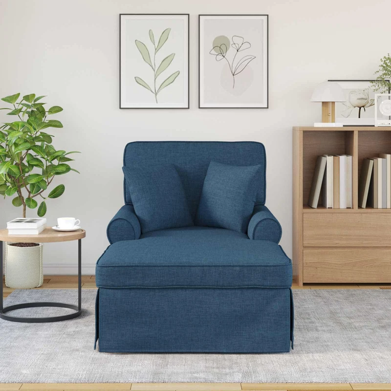 Chaise Lounge com Saia 3 unid. Azul tecido 91 x 157 x 91 cm