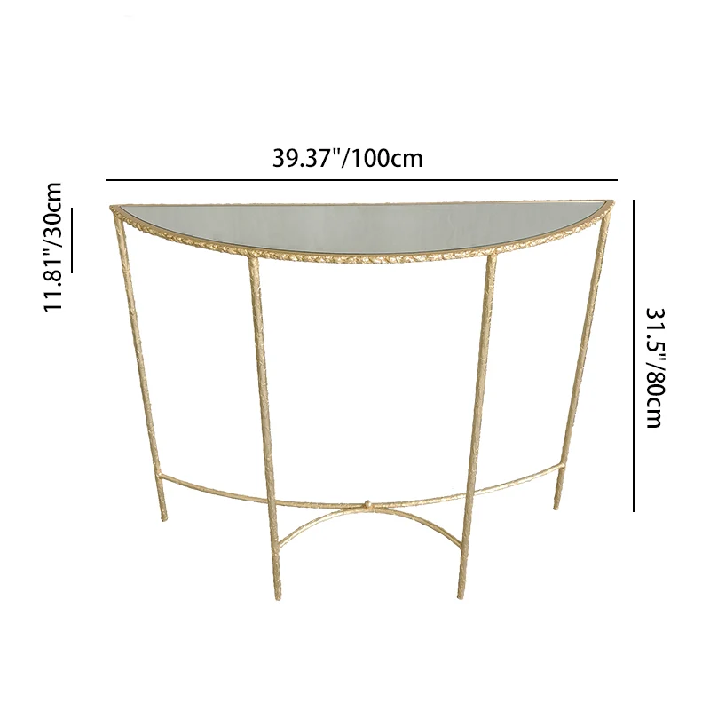Modern Minimalist Curved Glass Iron Console Table 1-Tier For Entryways