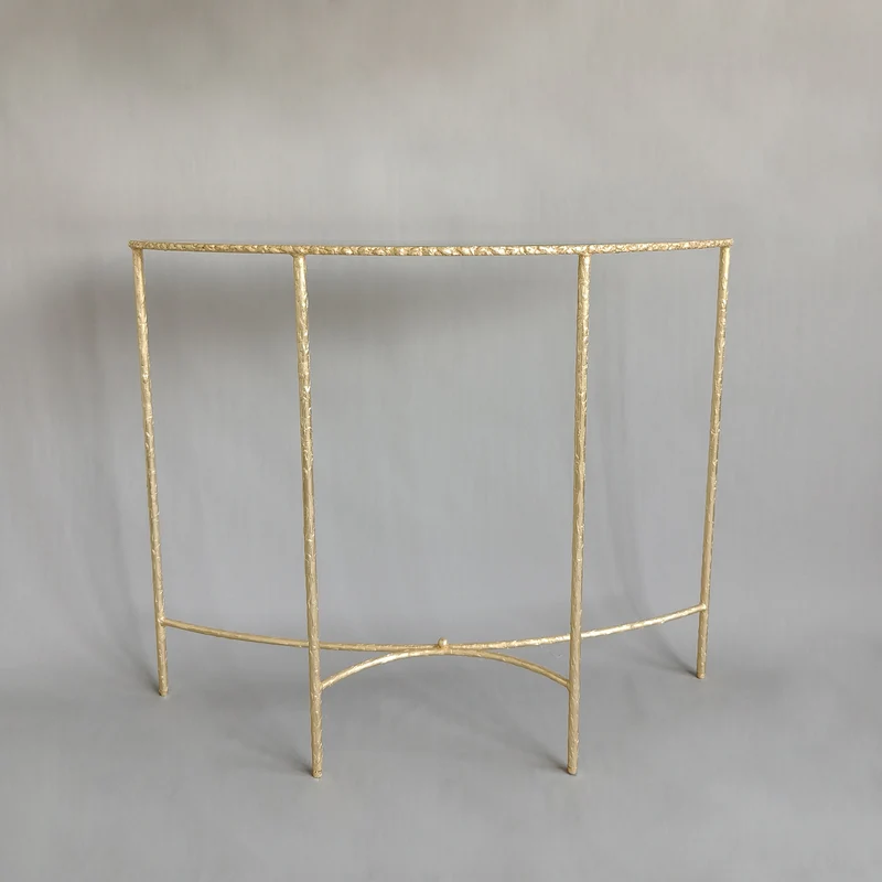 Modern Minimalist Curved Glass Iron Console Table 1-Tier For Entryways