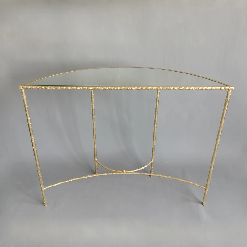 Modern Minimalist Curved Glass Iron Console Table 1-Tier For Entryways