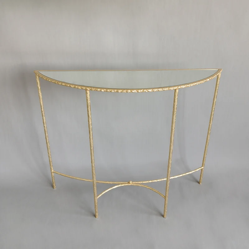 Modern Minimalist Curved Glass Iron Console Table 1-Tier For Entryways