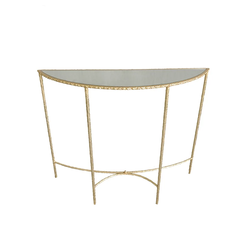Modern Minimalist Curved Glass Iron Console Table 1-Tier For Entryways